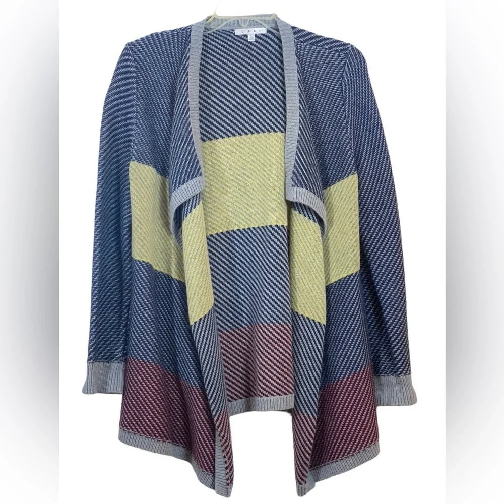 Cabi chunky knit blanket open waterfall cardigan. Size large GUC color block - Picture 1 of 7